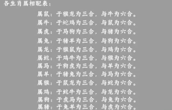 哪些生肖与属相合（生肖三合六合配对图解）