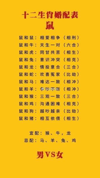 生肖鼠婚配属相表(属鼠婚配最佳属相是什么?) 生肖鼠婚配属相表(属鼠婚配最佳属相是什么?)