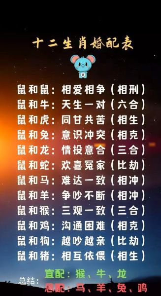 鼠生肖属相配对姻缘(鼠生肖属相配对姻缘查询表)