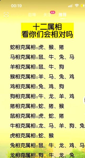 十二生肖属相相克表（十二生肖属相相克表详解版）