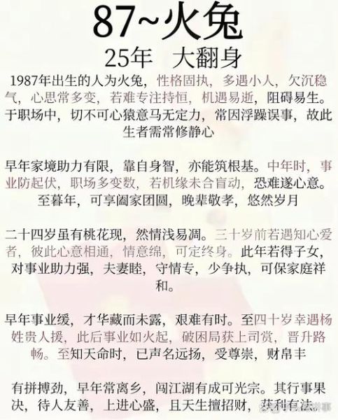 1987生肖属相大全