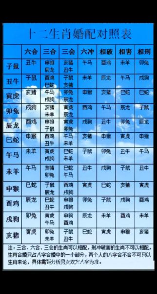 生肖属相相匹配表图片（生肖属相婚配表高清图）